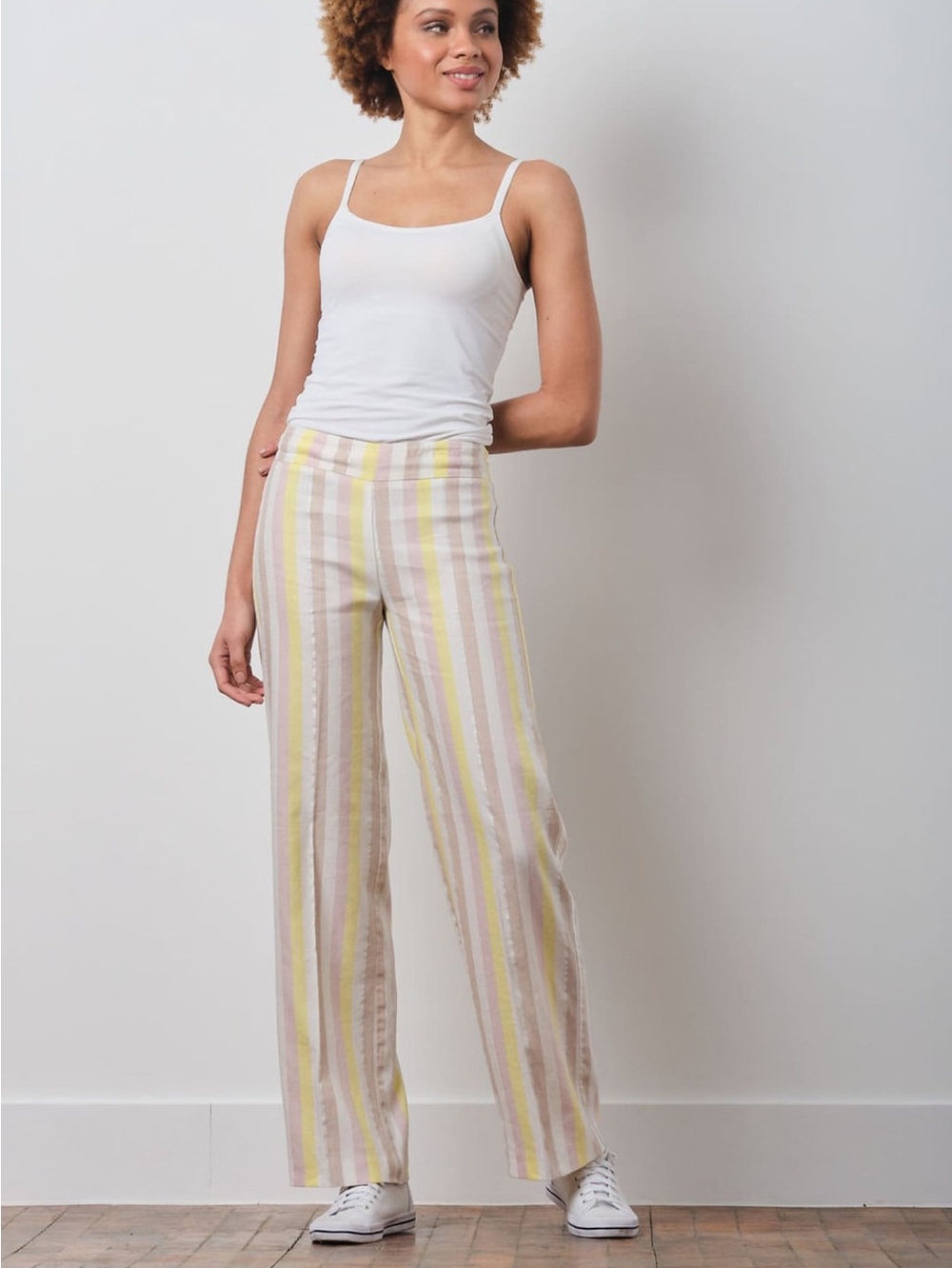Avenue Montaigne Flavia Stripes Rainbow Linen Pants Size 6 EUC